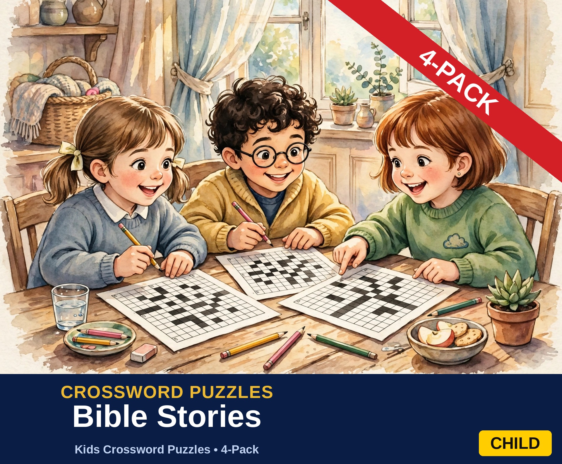 Bible Stories — Kids Crossword Puzzles (4-Pack)