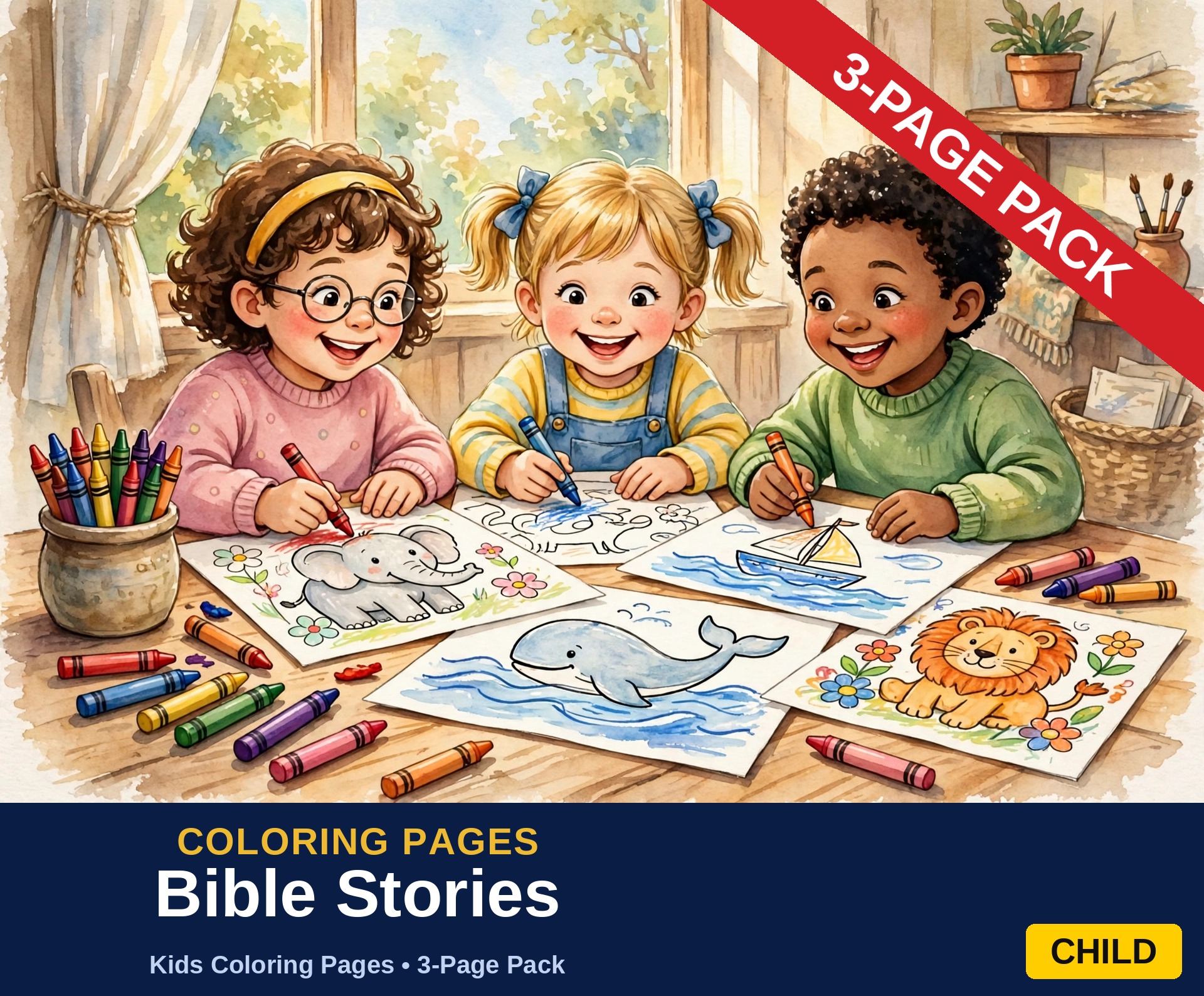 Bible Stories — Kids Coloring Pages (3-Page Pack)