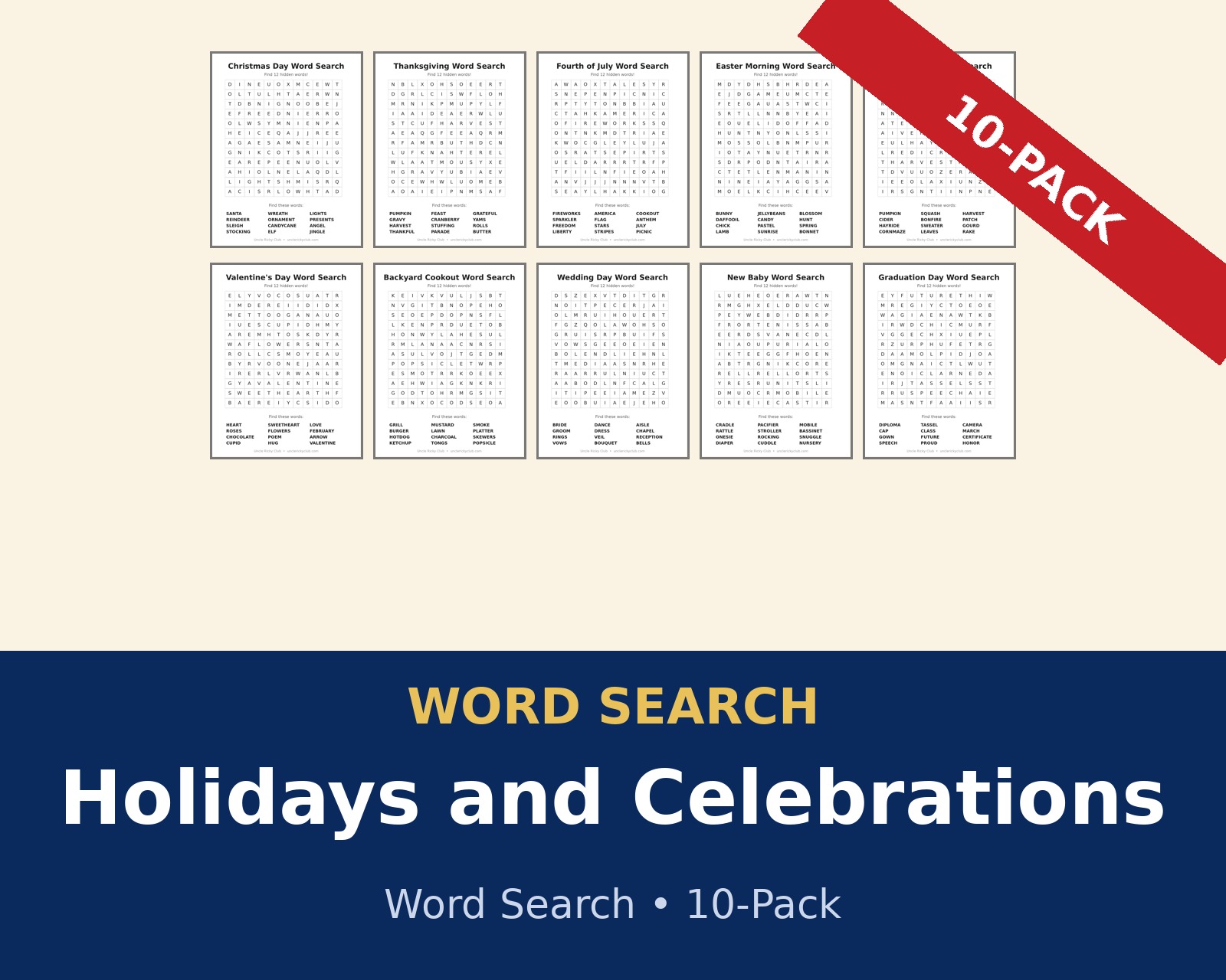 Word Search — Holidays and Celebrations (10-Pack)