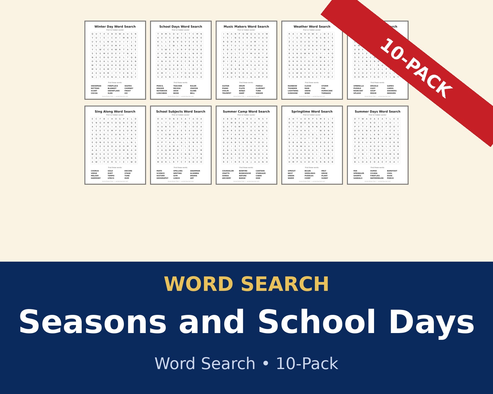 Word Search — Seasons and School Days (10-Pack)