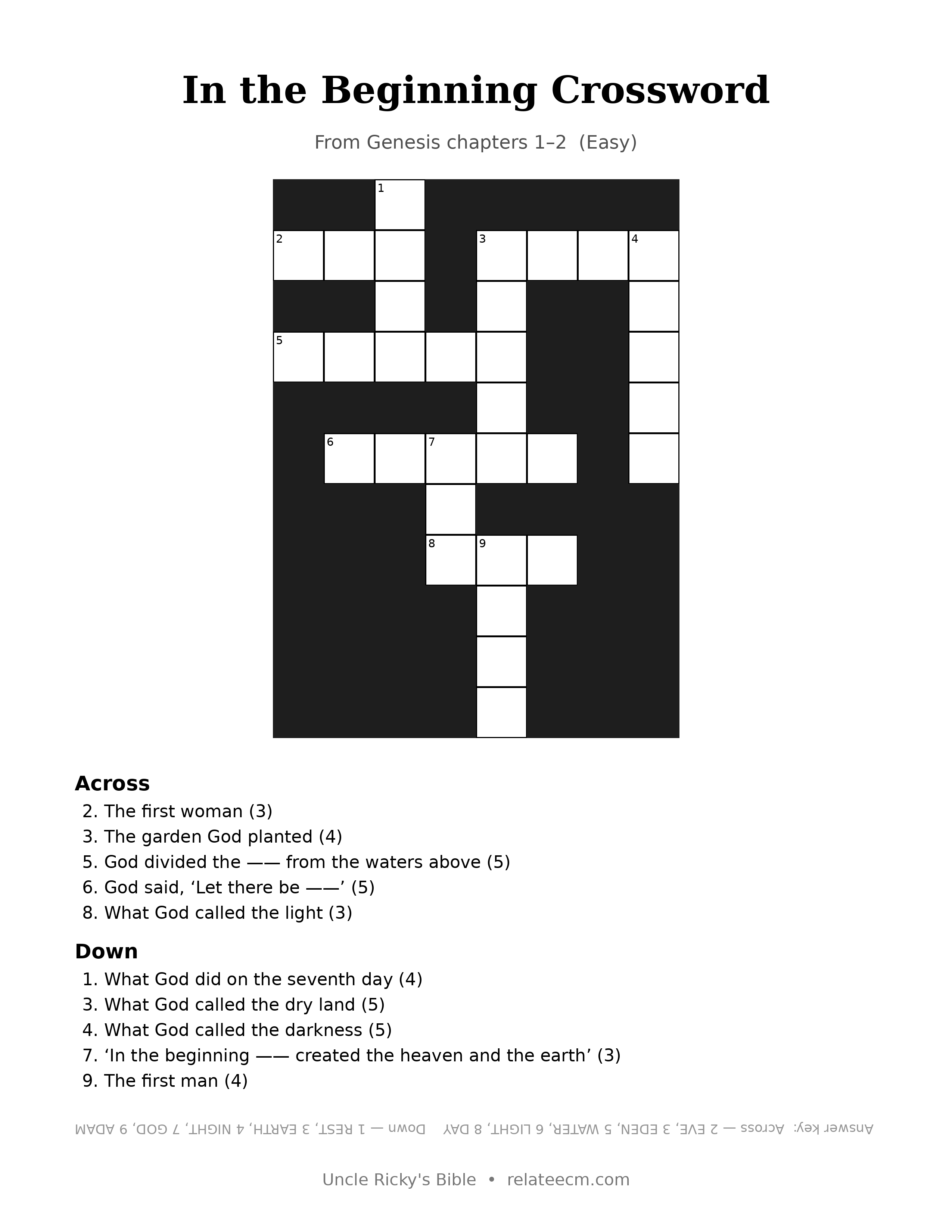 In the Beginning Crossword (Easy)