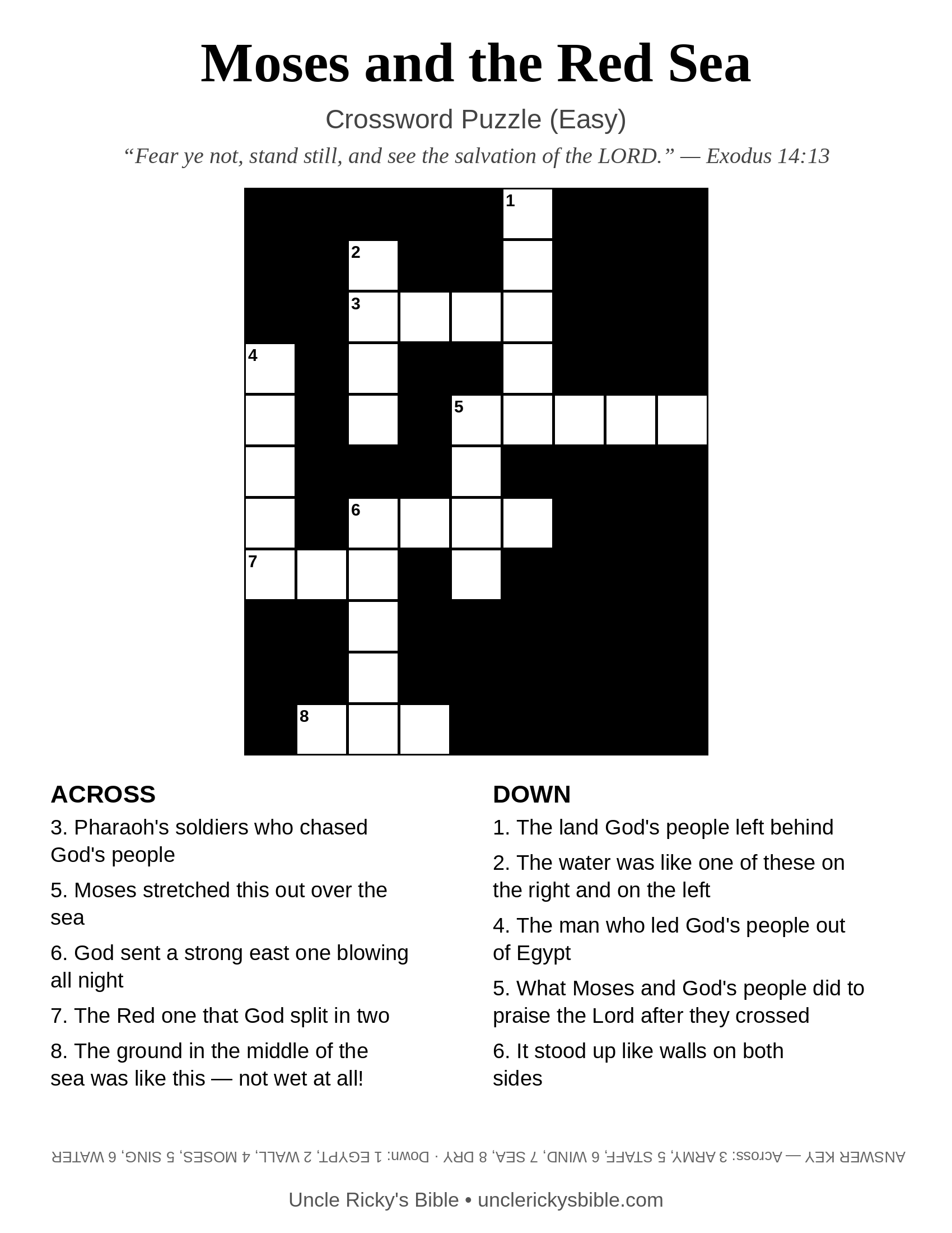 Moses and the Red Sea Crossword Puzzle (Easy)