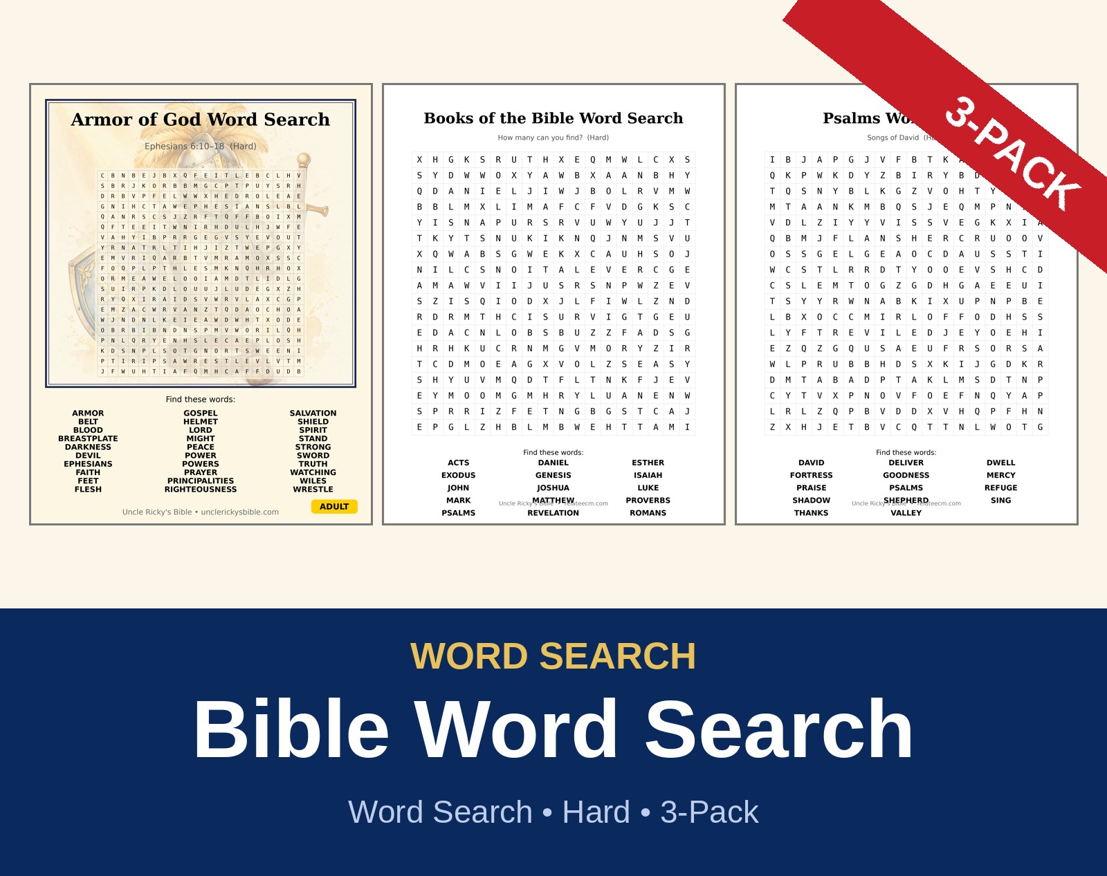 Bible Word Search — Hard (3-Pack)